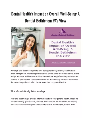 Dental Health's Impact on Overall Well-Being_ A Dentist Bethlehem PA's View