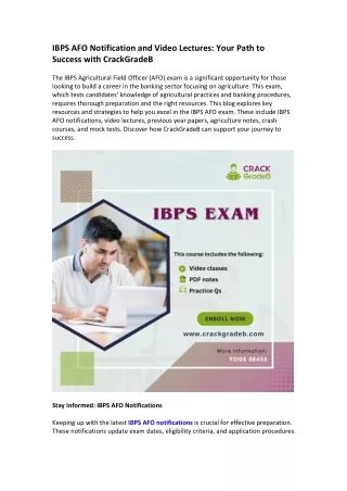 IBPS AFO Notification and Video Lectures Your Path to Success with CrackGradeB