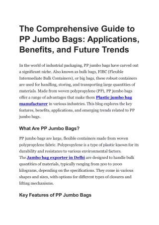 The Comprehensive Guide to PP Jumbo Bags