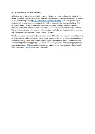 BBA In Accountancy, Taxation & Auditing