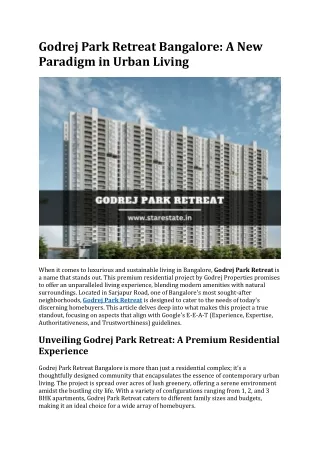 Godrej Park Retreat | Luxury Flats For Sale In Bangalore