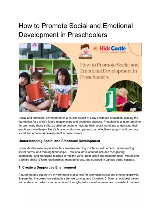 How to Promote Social and Emotional Development in Preschoolers