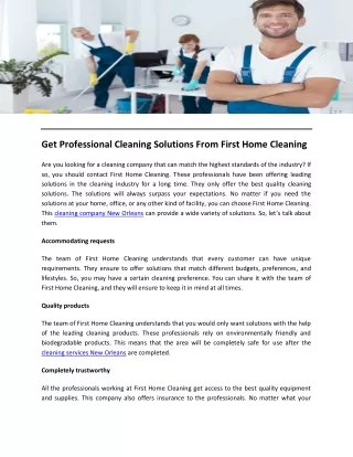 Get Professional Cleaning Solutions From First Home Cleaning