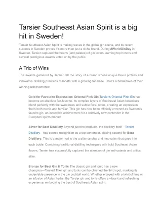 Tarsier Southeast Asian Spirit is a big hit in Sweden!