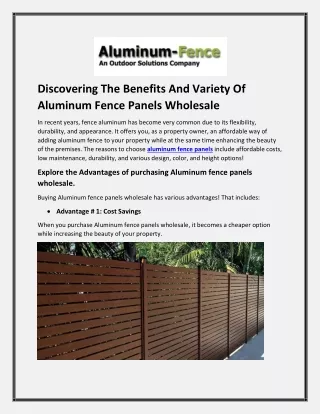 The Benefits And Variety Of Aluminum Fence Panels Wholesale