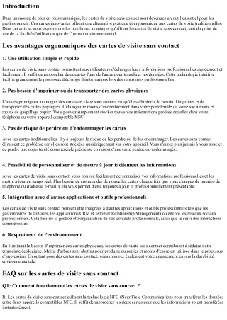 Les avantages ergonomiques des cartes de visite sans contact