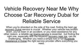 Vehicle Recovery Near Me Why Choose Car Recovery Dubai for Reliable Service