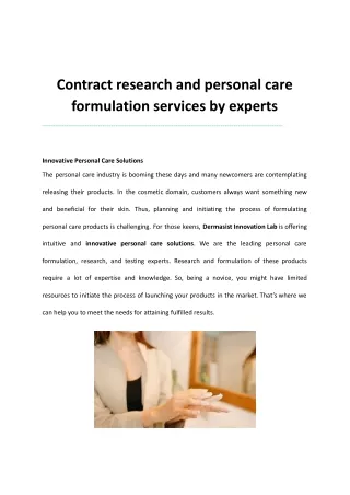 Contract research and personal care formulation services by experts