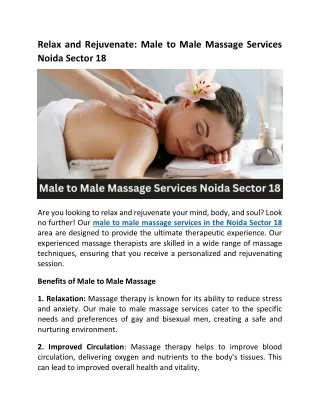 Male to Male Massage Services Noida Sector 18