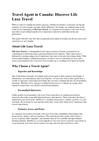 Travel Agent in Canada - Discover Life Luxe Travel