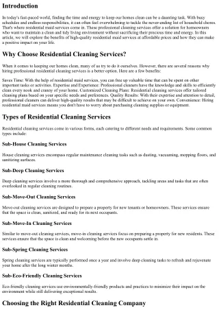 High-Quality Residential Maid Services at Affordable Prices