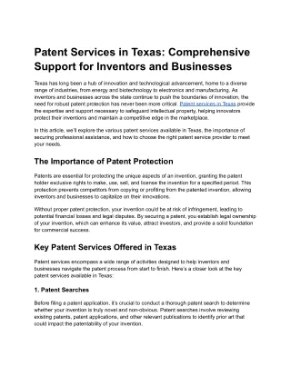 Patent Services in Texas- Comprehensive Support for Inventors and Businesses
