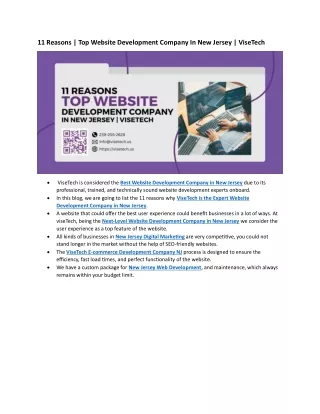 11 Reasons | Top Website Development Company In New Jersey | ViseTech
