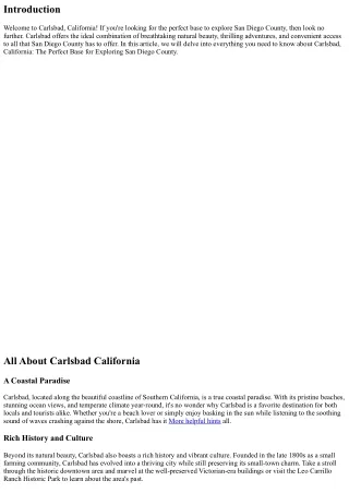 Carlsbad, California: The Perfect Base for Exploring San Diego County
