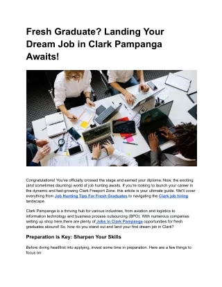 Fresh Graduate? Landing Your Dream Job in Clark Pampanga Awaits!