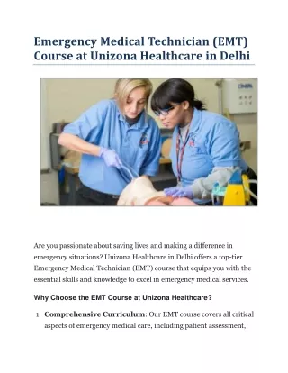 Emergency Medical Technician (EMT) Course at Unizona Healthcare in Delhi