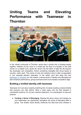 Uniting Teams and Elevating Performance with Teamwear in Thornton