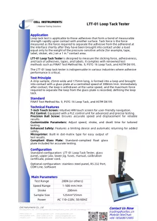 LTT-01 Loop Tack Tester for Adhesives from Cell Instruments