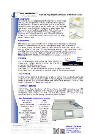 COF-S1 Mop Cloth Coefficient of Friction Tester