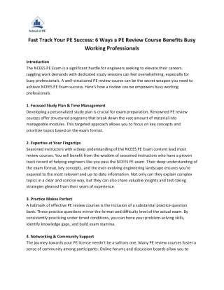 Fast Track Your PE Success 6 Ways a PE Review Course Benefits Busy Working Professionals