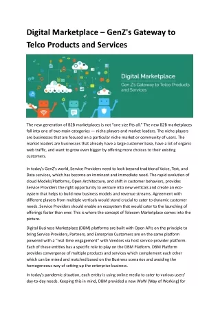 Digital Marketplace – GenZ's Gateway to Telco Products and Services