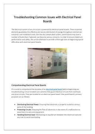 Solving Frequently Occurring Problems with Electrical Panel Boards