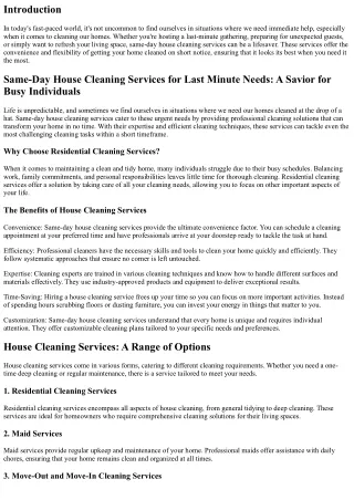 Same-Day House Cleaning Services for Last Minute Needs