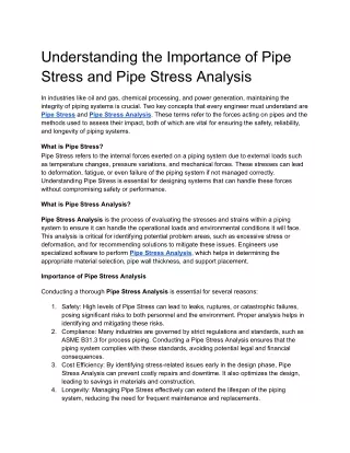 Understanding the Importance of Pipe Stress and Pipe Stress Analysis