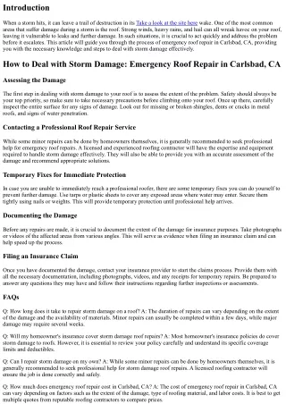How to Deal with Storm Damage: Emergency Roof Repair in Carlsbad, CA