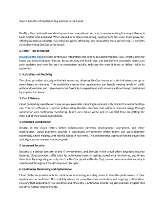 Top 10 Benefits of Implementing DevOps in the Cloud