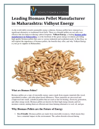 Leading Biomass Pellet Manufacturer in Maharashtra