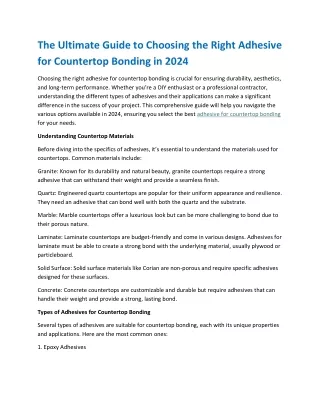 The Ultimate Guide to Choosing the Right Adhesive for Countertop Bonding in 2024