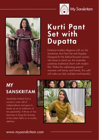 Kurti Pant Set with Dupatta |My Sanskritam