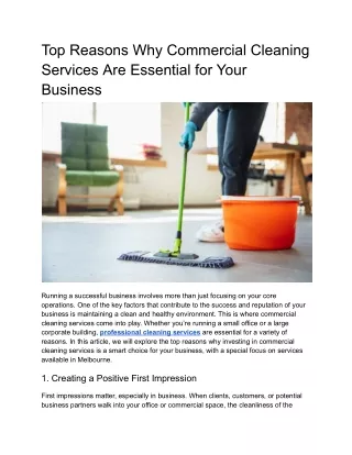 Top Reasons Why Commercial Cleaning Services Are Essential for Your Business