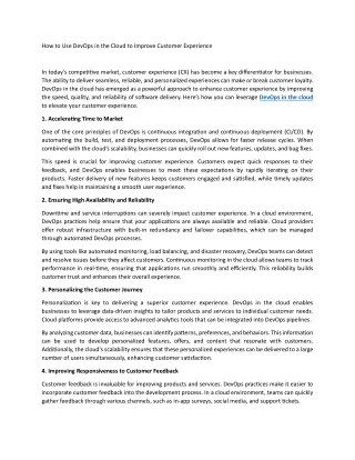 How to Use DevOps in the Cloud to Improve Customer Experience