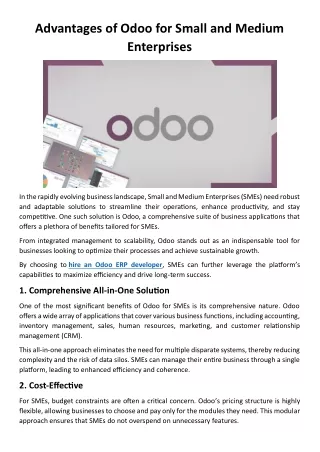 Advantages of Odoo for Small and Medium Enterprises