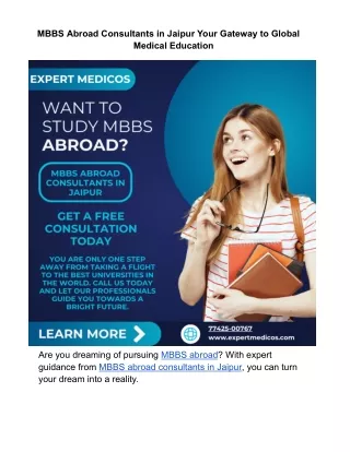 MBBS abroad consultants in Jaipur expertmedicos