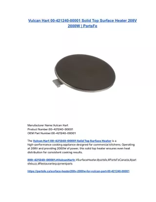 Vulcan Hart 00-421240-00001 Solid Top Surface Heater 208V 2000W _ PartsFe