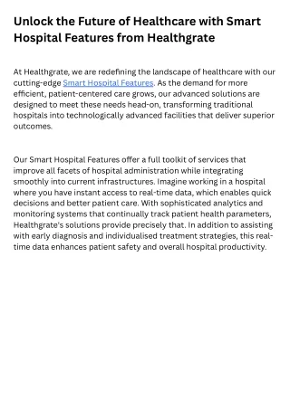 Unlock the Future of Healthcare with Smart Hospital Features from Healthgrate