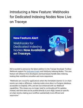 New Feature: Webhooks for Dedicated Indexing Nodes Now Live on Traceye