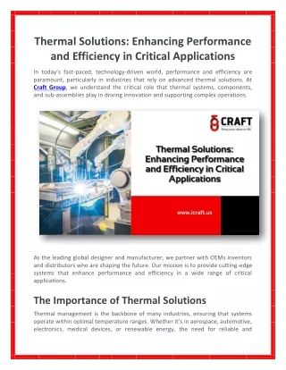 Thermal Solutions Enhancing Performance and Efficiency in Critical Applications