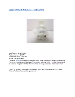 Bosch 12009748 Dishwasher Fan HnKParts