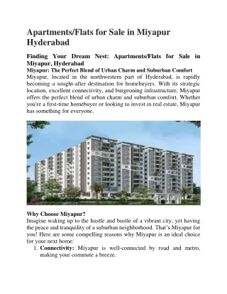Apartments for sale in miyapur