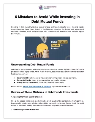 5 Mistakes to Avoid While Investing in Debt Mutual Funds