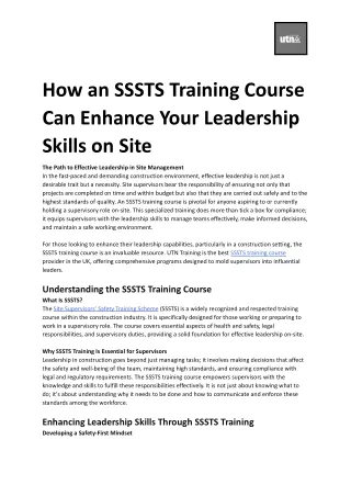 How an SSSTS Training Course Can Enhance Your Leadership Skills on Site