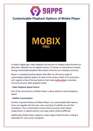 Customizable Playback Options of Mobix Player