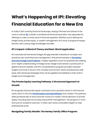 What’s Happening at IPI_ Elevating Financial Education for a New Era