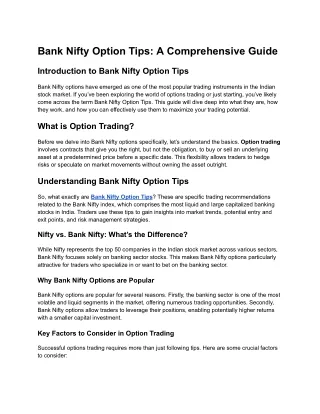 Bank Nifty Option Tips: A Comprehensive Guide