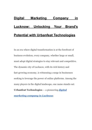 Digital Marketing Company in Lucknow_ Unlocking Your Brand's Potential with Urbanfeat Technologies