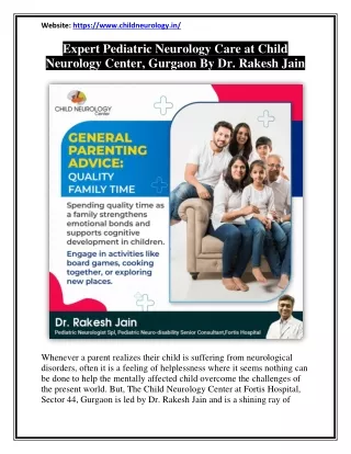 Expert Pediatric Neurology Care at Child Neurology Center, Gurgaon By Dr. Rakesh Jain